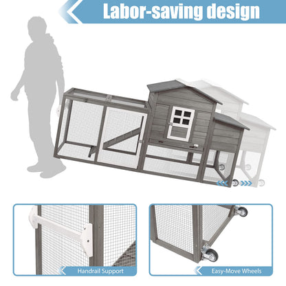 PetsCosset 79" Wooden Chicken Coop Rabbit Cage with Nesting Box, Waterproof Roof, Removable Tray, Combinable - WoodArtSupply