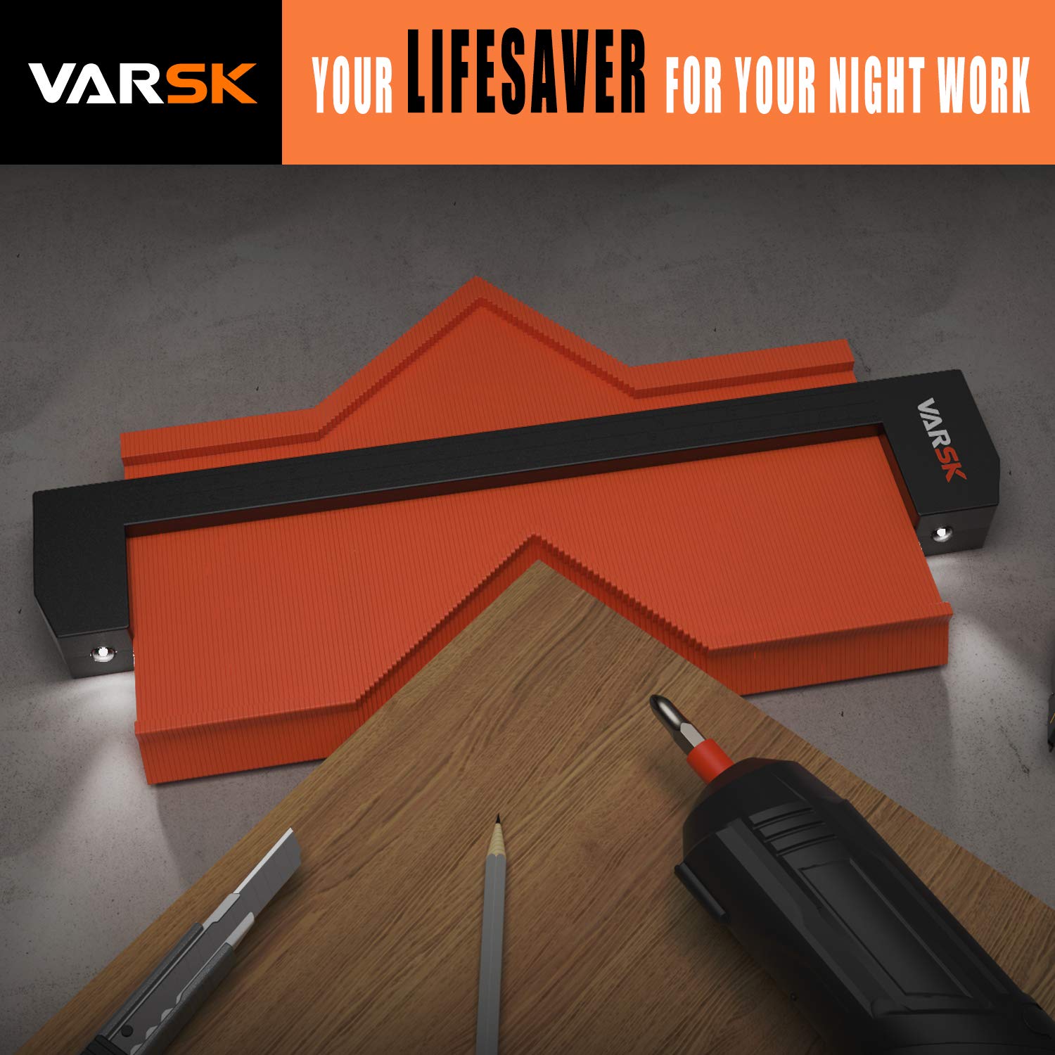 VARSK Contour Gauge Profile Tool with Light 5+10 Inch - Super Gauge Shape and Outline Tool, Gifts for Men Dad Him, Cool Gadgets for Men DIY Handyman, VARSK