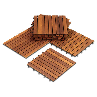 Solid Wood Interlocking Flooring Tiles (Pack of 10, 12" x 12"), Solid Wood Deck Tiles Interlocking, Patio Tiles Outdoor Interlocking Waterproof All