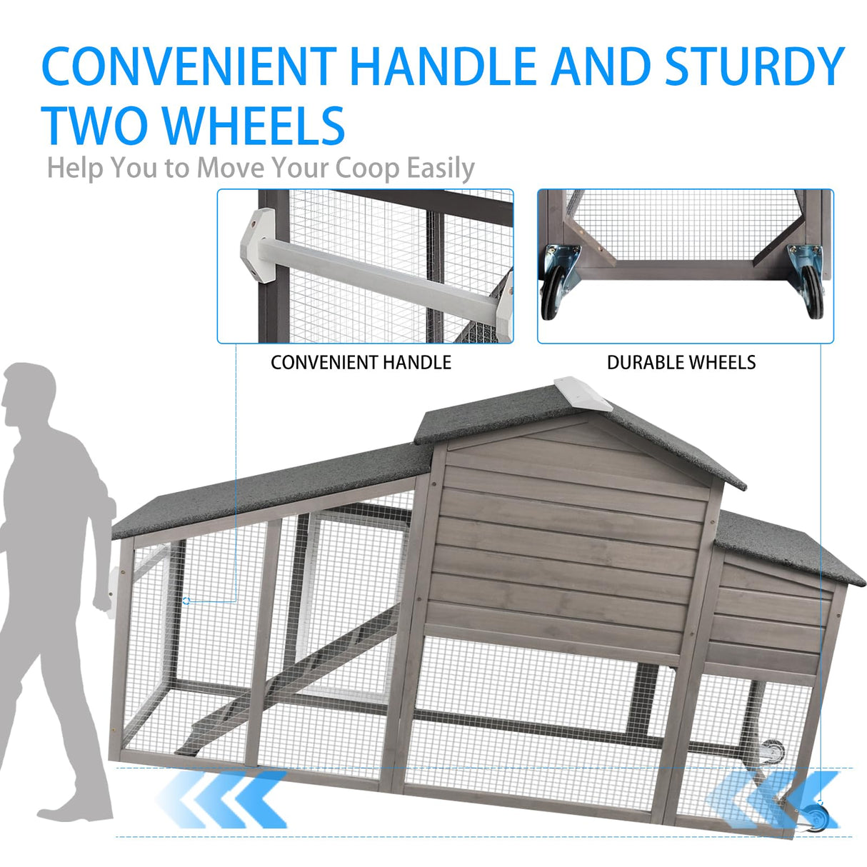PetsCosset Chicken Coop Wooden Backyard Hen House - Indoor Outdoor for 2-3 Chickens, 2 Story Poultry Cage with Run, Chicken Nesting Box, Pull Out PetsCosset