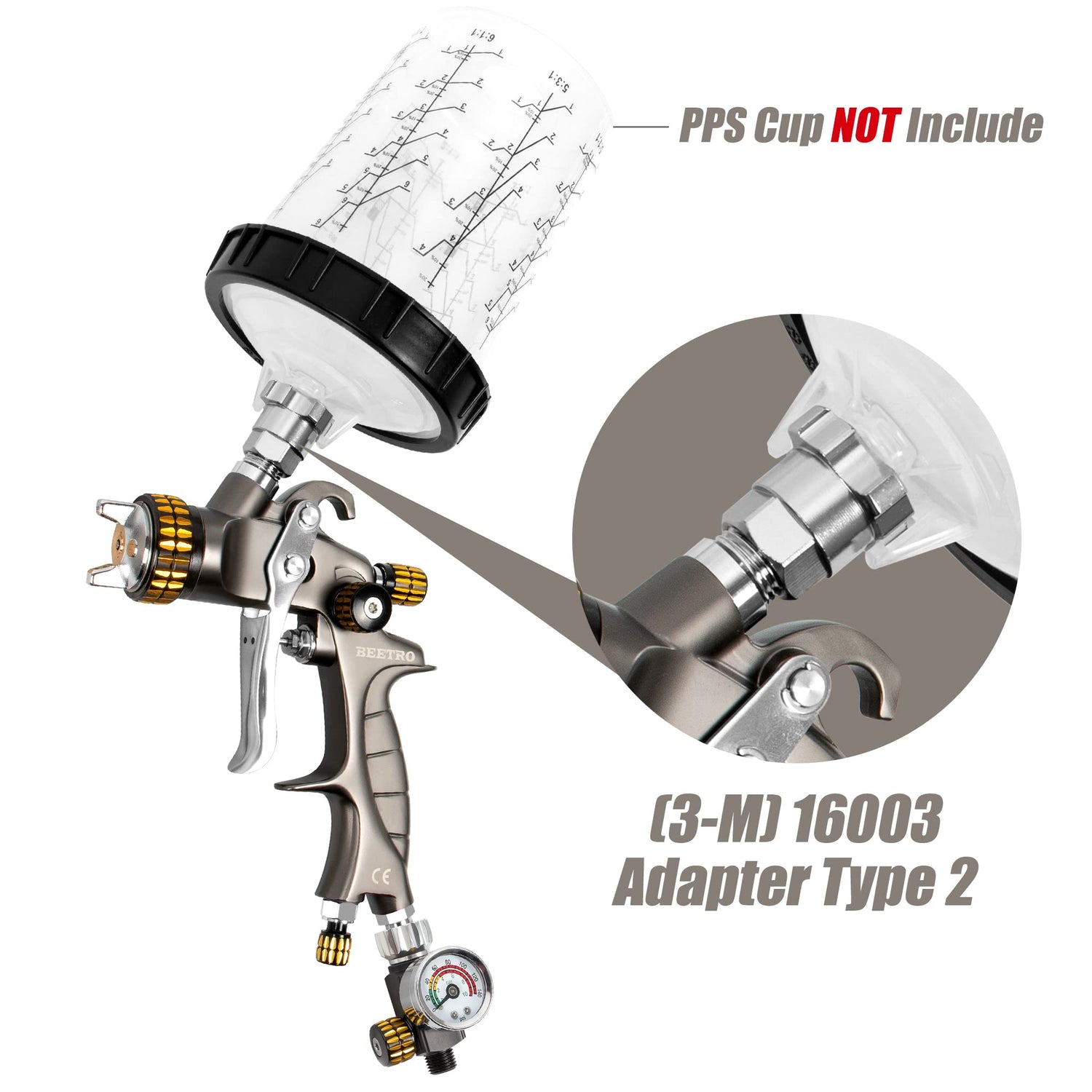BEETRO HVLP Touch Up Mini Air Spray Gun for Clearcoats 1.0mm Stainless Steel Nozzle 150ml Capacity 7.0CFM 22psi with Type 2 Adapter Air Control Valve BEETRO