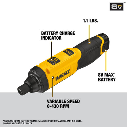 DEWALT 8V MAX Cordless Screwdriver, Gyroscopic, Rechargeable, Battery Included (DCF682N1),Black - WoodArtSupply