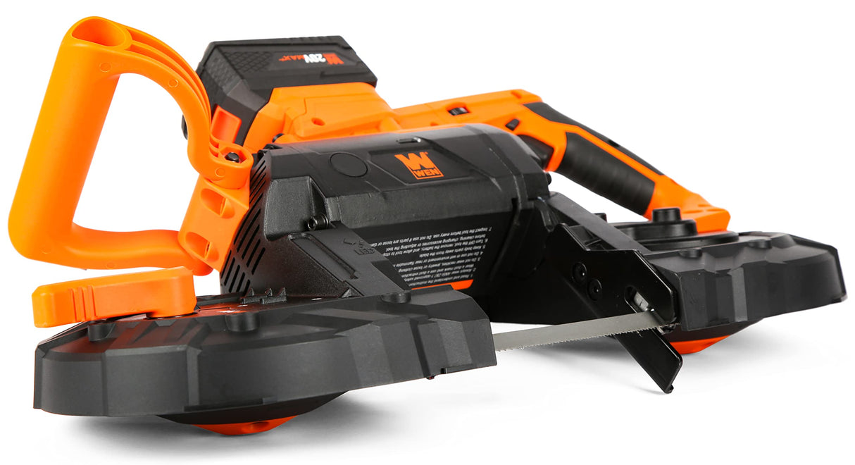 WEN Cordless Portable Bandsaw for Metal with Variable Speed, 20V Max 5.0 Ah Lithium-Ion Battery, and Charger (20496), Black WEN