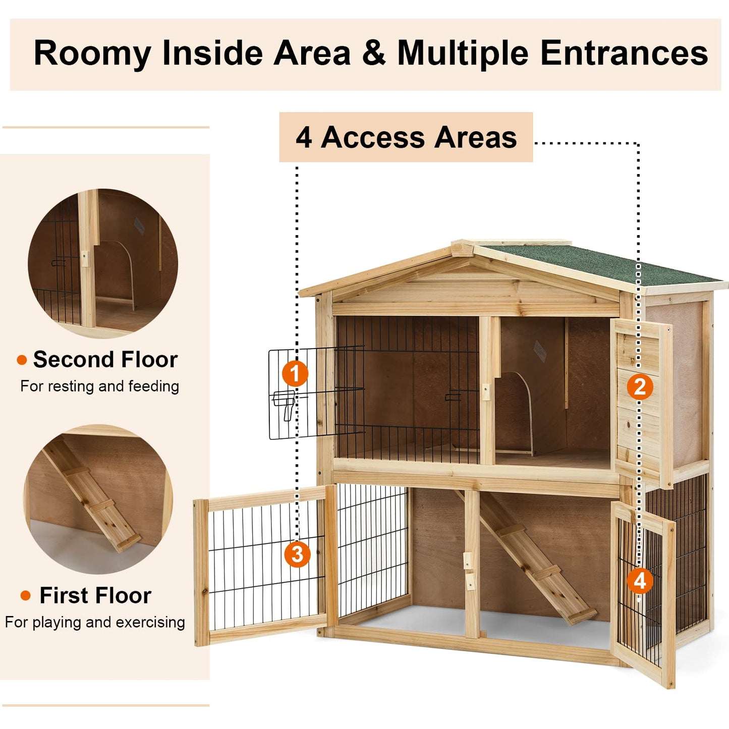 Tangkula Wood Chicken Coop and Rabbit Hutch, Indoor Outdoor Bunny Hutch with Ramp & Run, Hen Guinea Pig Cage with Waterproof Roof Ventilation Door, - WoodArtSupply