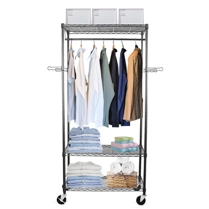 WDT Rolling Garment Rack with Wheels, Large Heavy Duty Clothing Rack with 3 Tier Shelves, Adjustable Metal Garment Closet Organizer Rack for Hanging - WoodArtSupply