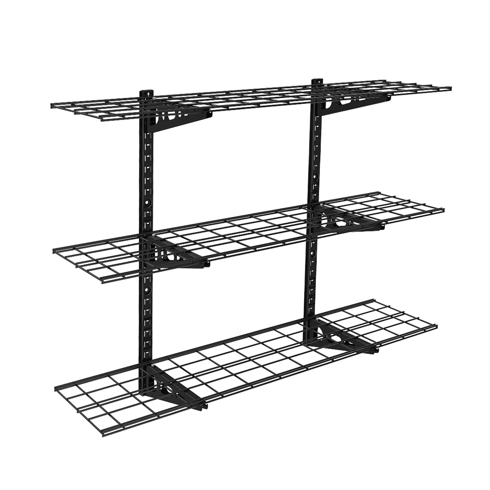 Fleximounts 3-Tier 1x4ft Garage Storage Wall Shelving 12-inch-by-48-inch per Shelf Height Adjustable Floating Shelves (Black) - WoodArtSupply