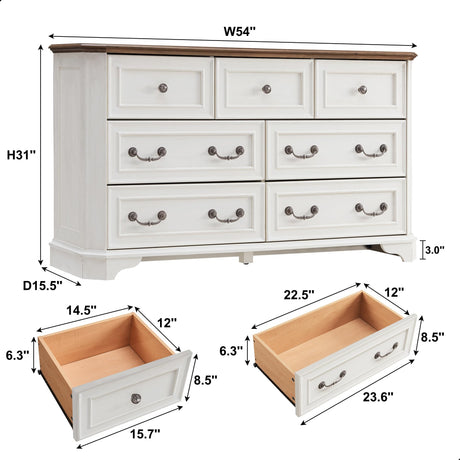 T4TREAM Farmhouse 7 Drawers Dresser Chests for Bedroom, Wood Rustic Tall Chest of Drawers, Dressers Organizer for Bedroom, Living Room, Hallway, T4TREAM