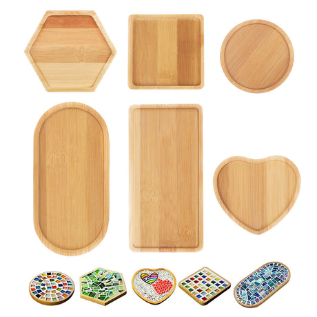 DIY Mosaic Bamboo Coasters, Blank Base Trays, Drinking Cup Coaster, Plant Coaster, Art Plate (6 Pack, Mosaic Tiles not Included) FKYzixeh