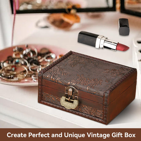 Vintage Decorative Wooden Box with Lock and Key, Wooden Box with Hinged Lid Wooden Jewelry Box Keepsake Storage Box Treasure Jewelry Chest Box HERCHR