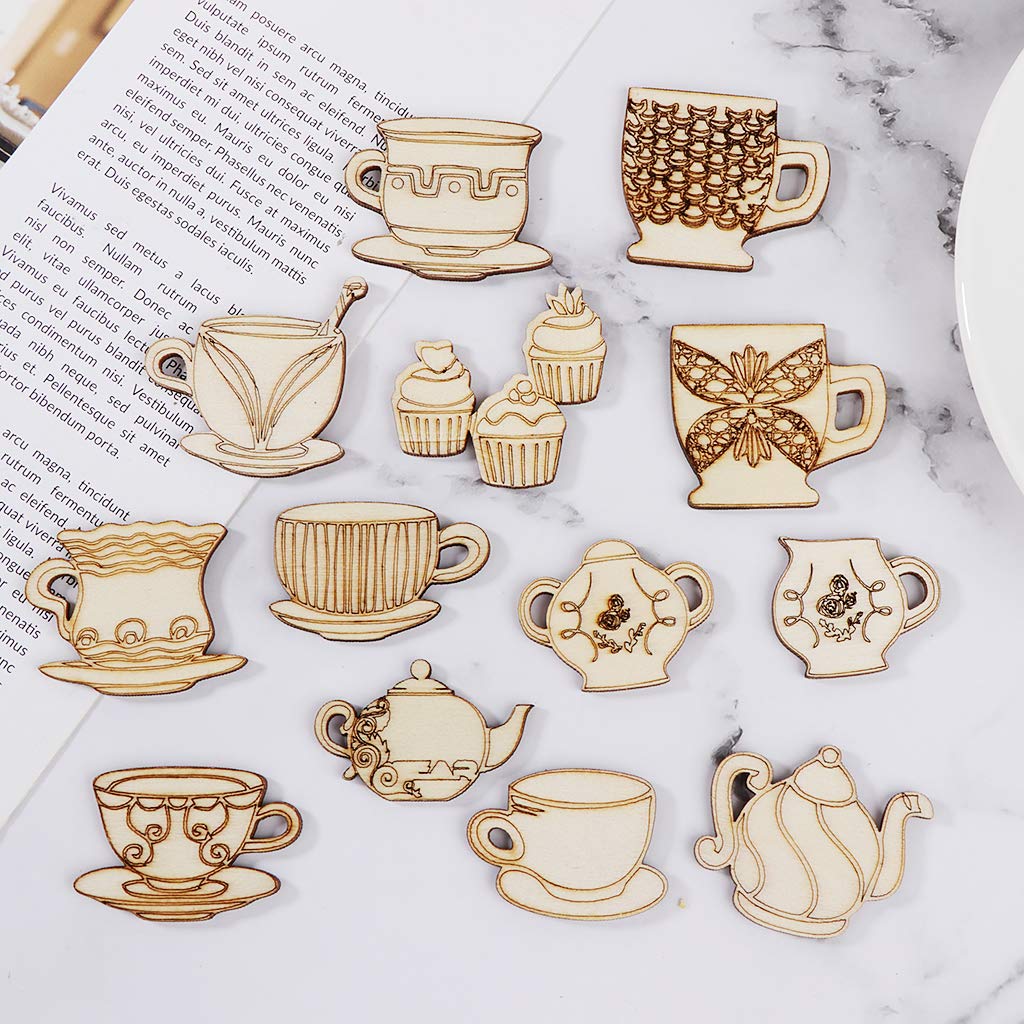 20pcs Wood teapot Shapd Embellishment Wooden Shape Craft Wedding Decor - WoodArtSupply