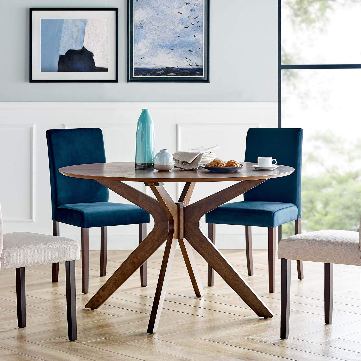 Modway Crossroads 47" Round Wood Dining Table, Walnut