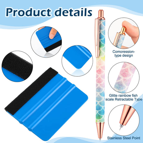 Weeding Tools for Vinyl 2 Pieces Craft Vinyl Weeding Pen Point Retractable Pin Pen Air Release Pen Glitter Weeding Pen with 2 Pieces Felt Squeegees Zhehao