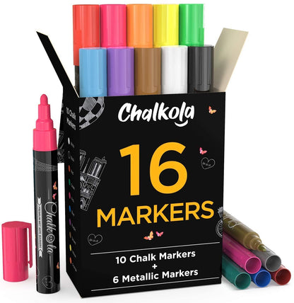 Chalkola Essentials Bundle - 16 Markers + 6 White 6mm