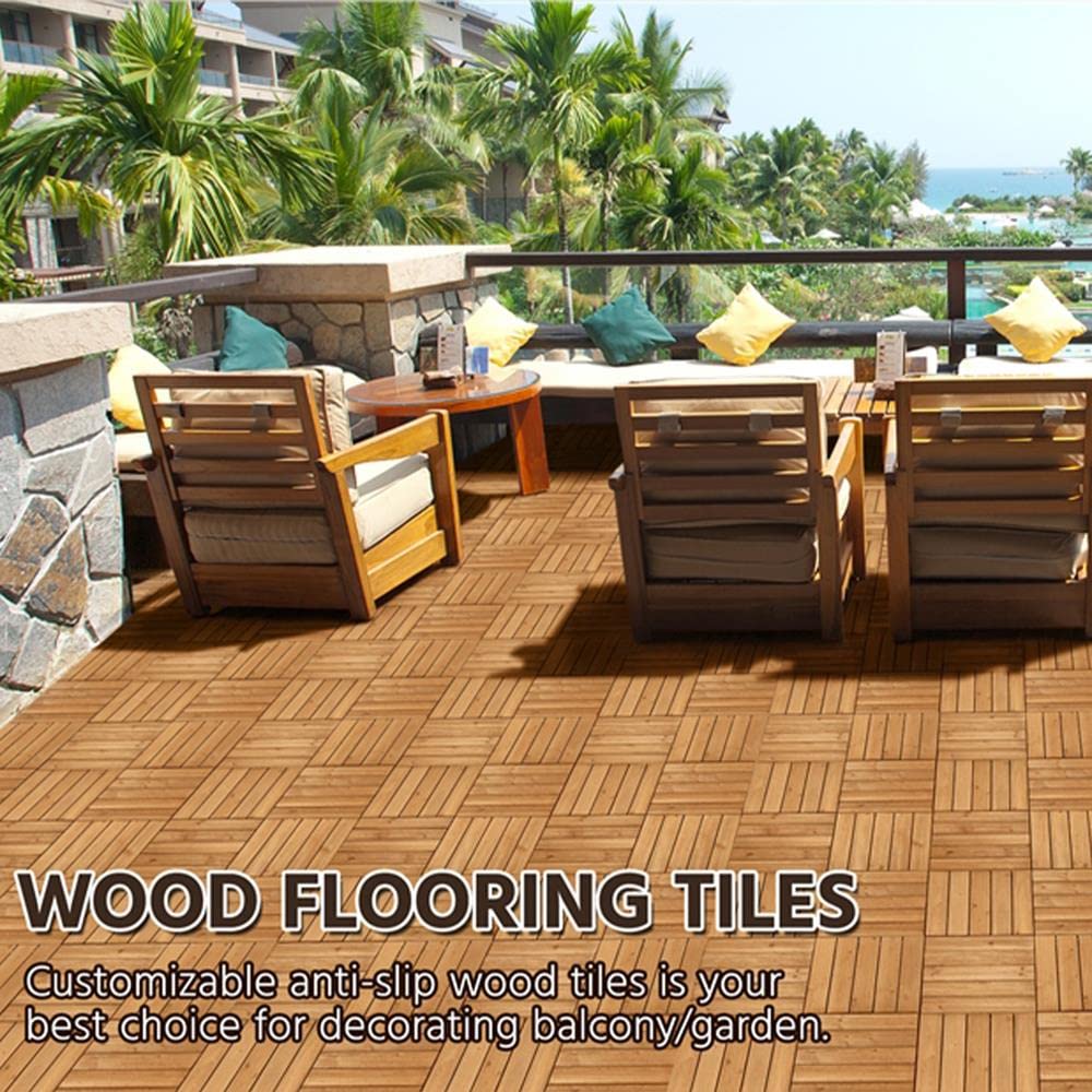 Yaheetech 27PCS Interlocking Patio Deck Tiles Outdoor Flooring for Garden Poolside Fir Wood Indoor Natural Wood