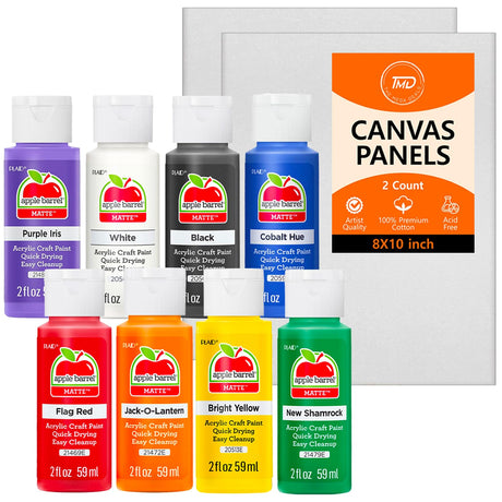 Acrylic Paint Set 8 Colors With 2 Canvases - Acrylic Paint Kit 2fl oz Bottles, Rich Pigmented, Matte Finish and Smooth Application Professional The Mega Deals