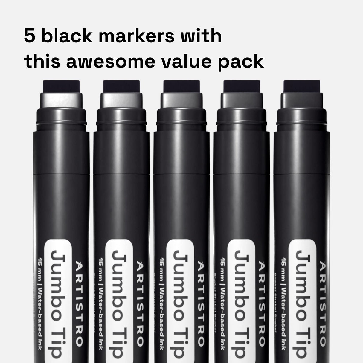 ARTISTRO 5 Jumbo Black Markers, 15mm Jumbo Felt Tip, Acrylic Paint Markers for Rock Painting, Stone, Ceramic, Glass, Wood, Canvas ARTISTRO