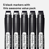 ARTISTRO 5 Jumbo Black Markers, 15mm Jumbo Felt Tip, Acrylic Paint Markers for Rock Painting, Stone, Ceramic, Glass, Wood, Canvas ARTISTRO