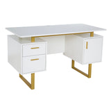 Techni Mobili Storage Drawers and Cabinet 51.25” W-Modern Office Large Floating Desktop Surface Desk, White/Gold Techni Mobili