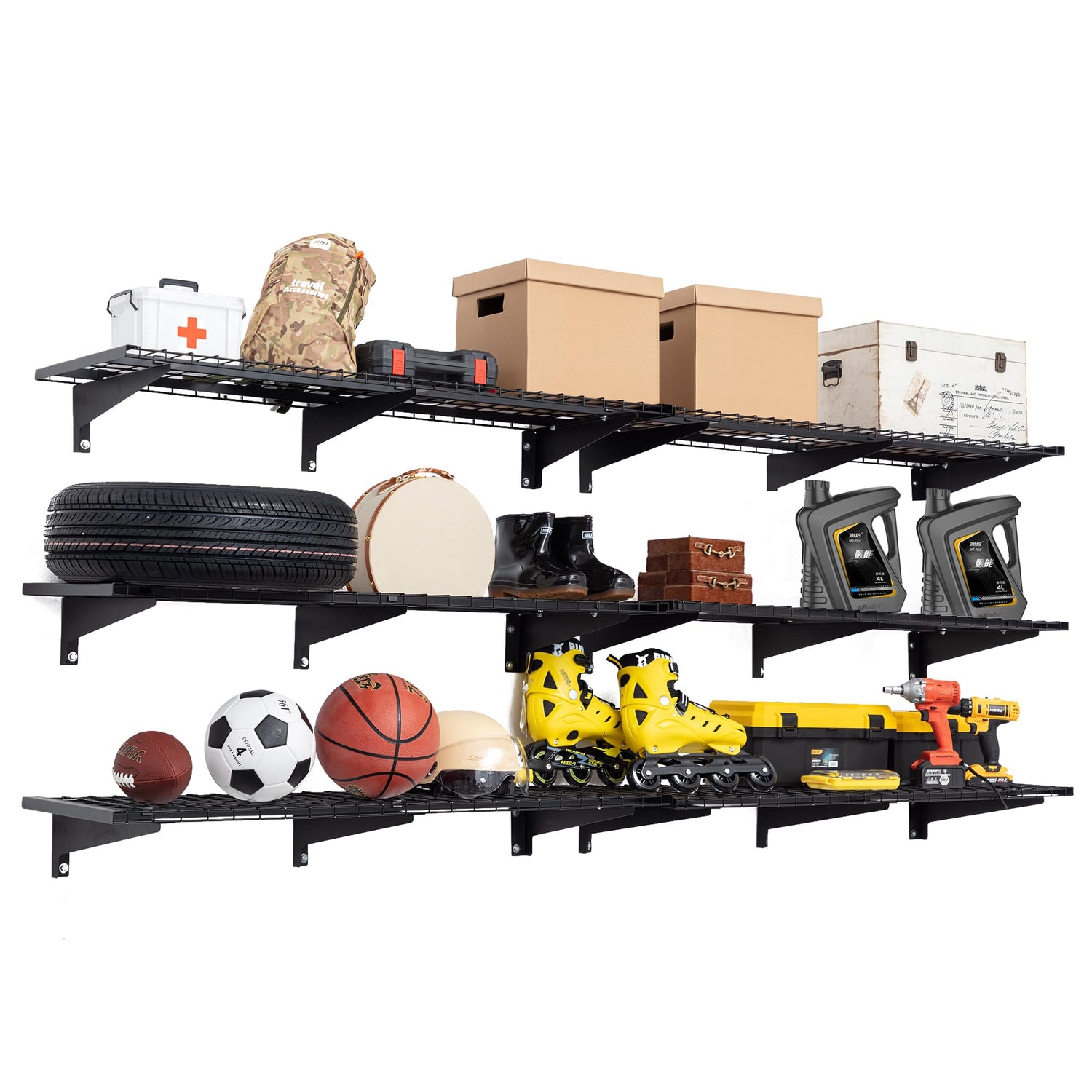 WAREYEASY 3 Tier 1.3x4ft Garage Storage Shelving Wall Mounted,Loads 900 lbs Heavy Duty Garage Shelving,15.6-inch-by-48-inch Black Metal Wall WAREYEASY