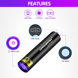 DARKBEAM Flashlight UV Black Light 395 NM, Mini but Powerful USB- C LED Rechargeable Woods Lamp, Ultraviolet Flashlights for Pet Dog Urine, Stains DARKBEAM
