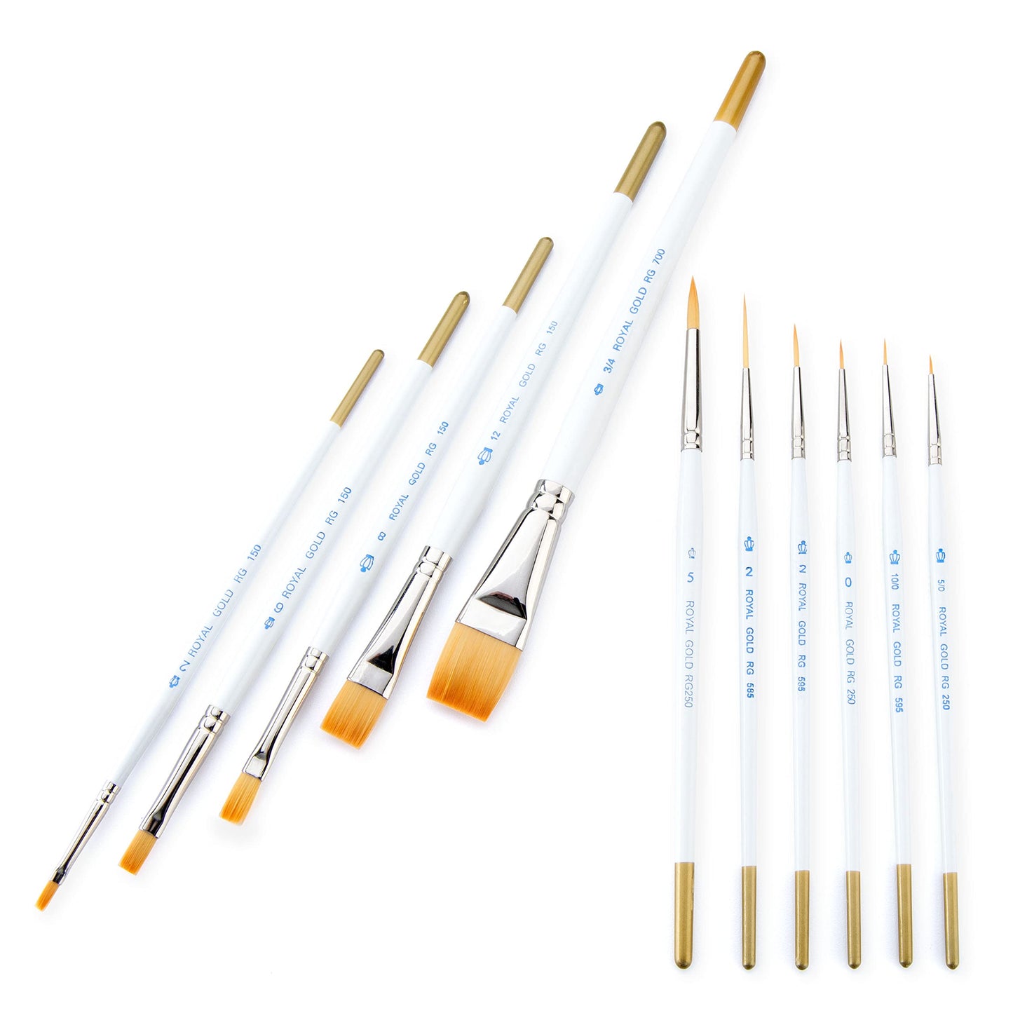 Royal Gold Royal & Langnickel 11pc Beginner Brush Set, Includes - Shader, Angular, Filbert, Detail, Script, Liner, Deerfoot & Fan Brushes - WoodArtSupply