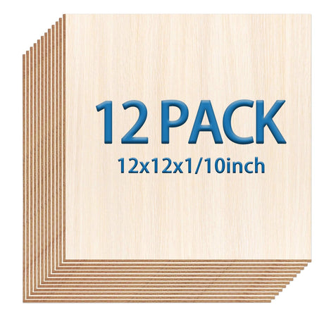 DIYDEC 12 Pack Basswood Sheets 12x 12 x 1/10 Inch Thin Plywood Wood Sheets Unfinished Wood Squares Boards Balsa Wood Sheets for Crafts Architectural DIYDEC