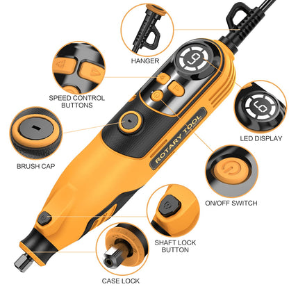 Rotary Tool, Handstar Rotary Tool Kit, 6 Variable Speed Electric Drill Set, Large LED Screen Display, 10000-35000 RPM with Flex Shaft and Carrying - WoodArtSupply