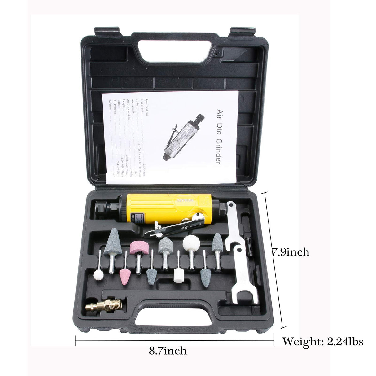 Air Die Grinder with 1/4"(6MM) and 1/8"(3MM) Collets, Pneumatic Die Grinder Kit, 22000 RPM BPJOWVIL