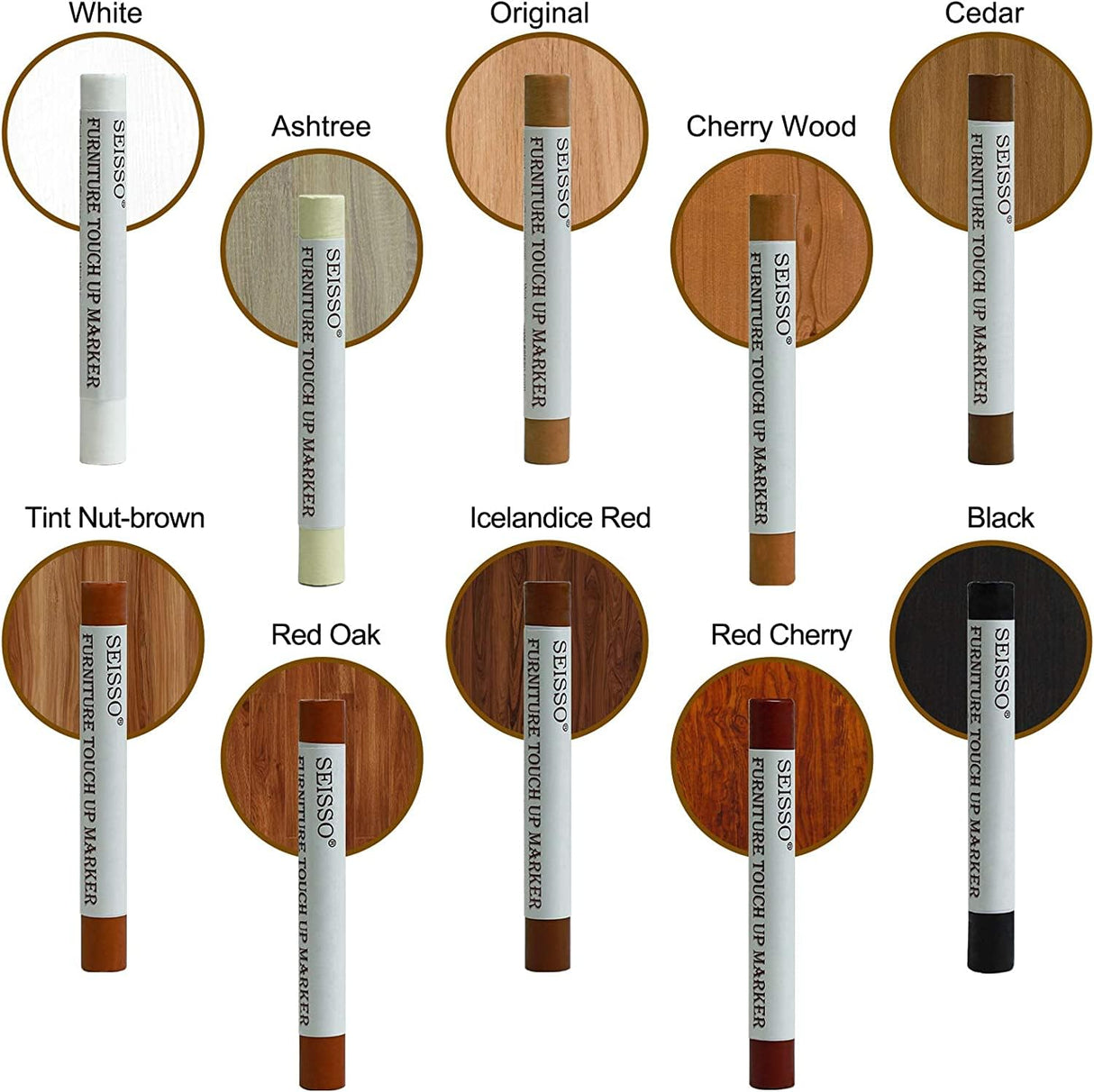 SEISSO Wood Filler Sticks, Furniture Wax Crayons for Scratches, 10 Pcs Wood Floor Repair Wax Filler Sticks, Touch Up Wax Sticks Repair Kit for SEISSO