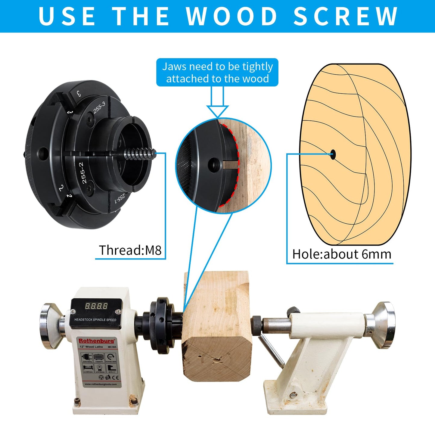 DEEFIINE 4 Inch Wood Lathe Chuck Set 1" x 8 tpi thread & 3/4"x16TPI Adapter, Self Centering 4 Jaw Wood Turning Chuck (2PCS jaws) Black - WoodArtSupply