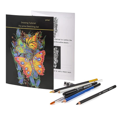 Prina 76 Pack Drawing Set Sketching Kit, Pro Art Supplies with 3-Color Sketchbook, Include Tutorial, Colored, Graphite, Charcoal, Watercolor &