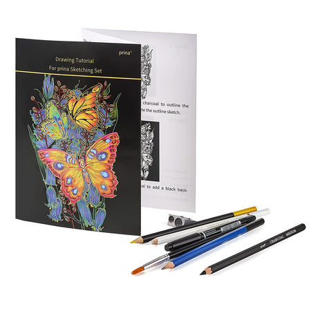 Prina 76 Pack Drawing Set Sketching Kit, Pro Art Supplies with 3-Color Sketchbook, Include Tutorial, Colored, Graphite, Charcoal, Watercolor & PRINA