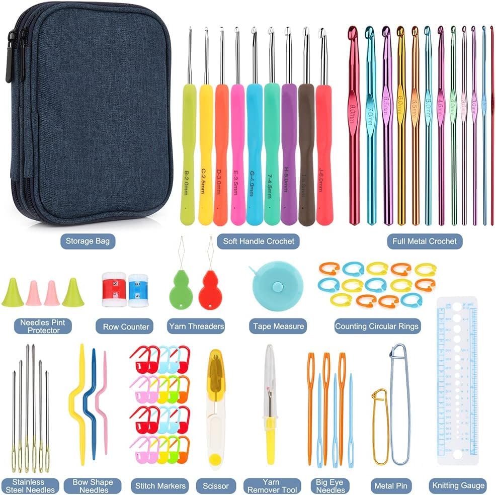 Katech 85-Piece Crochet Hooks Set, Crochet Hook Kit with Storage Case, Ergonomic Knitting Needles Weave Yarn Kits DIY Hand Knitting Craft Art Tool Katech