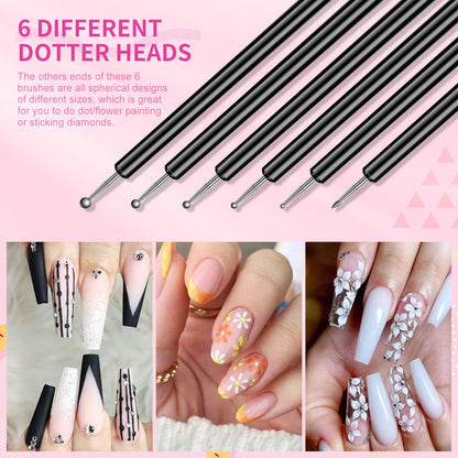 Saviland Nail Art Brushes Set - 6pcs Double-End Nail Art Brushes Kit Professional Nail Art Tools Kit with Painting Dotting Line Pen for Gel Polish - WoodArtSupply