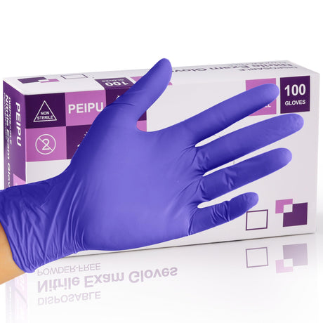 PEIPU Nitrile Gloves,Disposable Cleaning Gloves,(Medium, 100-Count) Powder Free, Latex Free,Rubber Free,Ultra-Strong,Food Handling Use, Single Use PEIPU