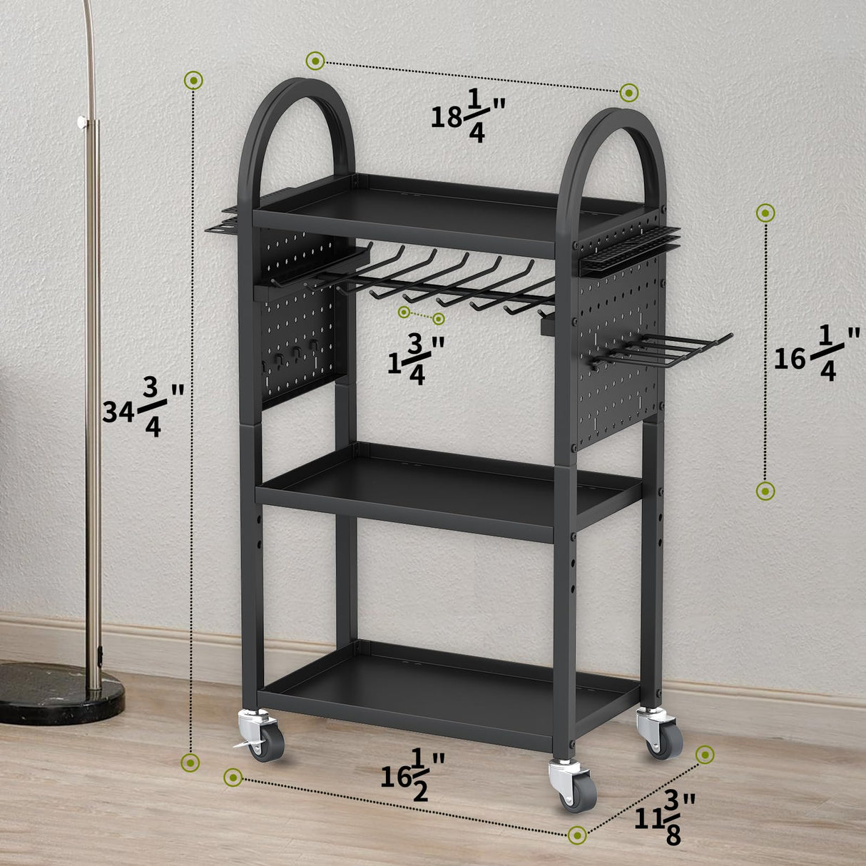 KAFAHOM Power Tool Organizer - 4 Tier Rolling Tool Cart with 8-12 Drill Holder,Tool Storage Cart on Wheels - Heavy Duty Metal Utility Tool Shelf for KAFAHOM
