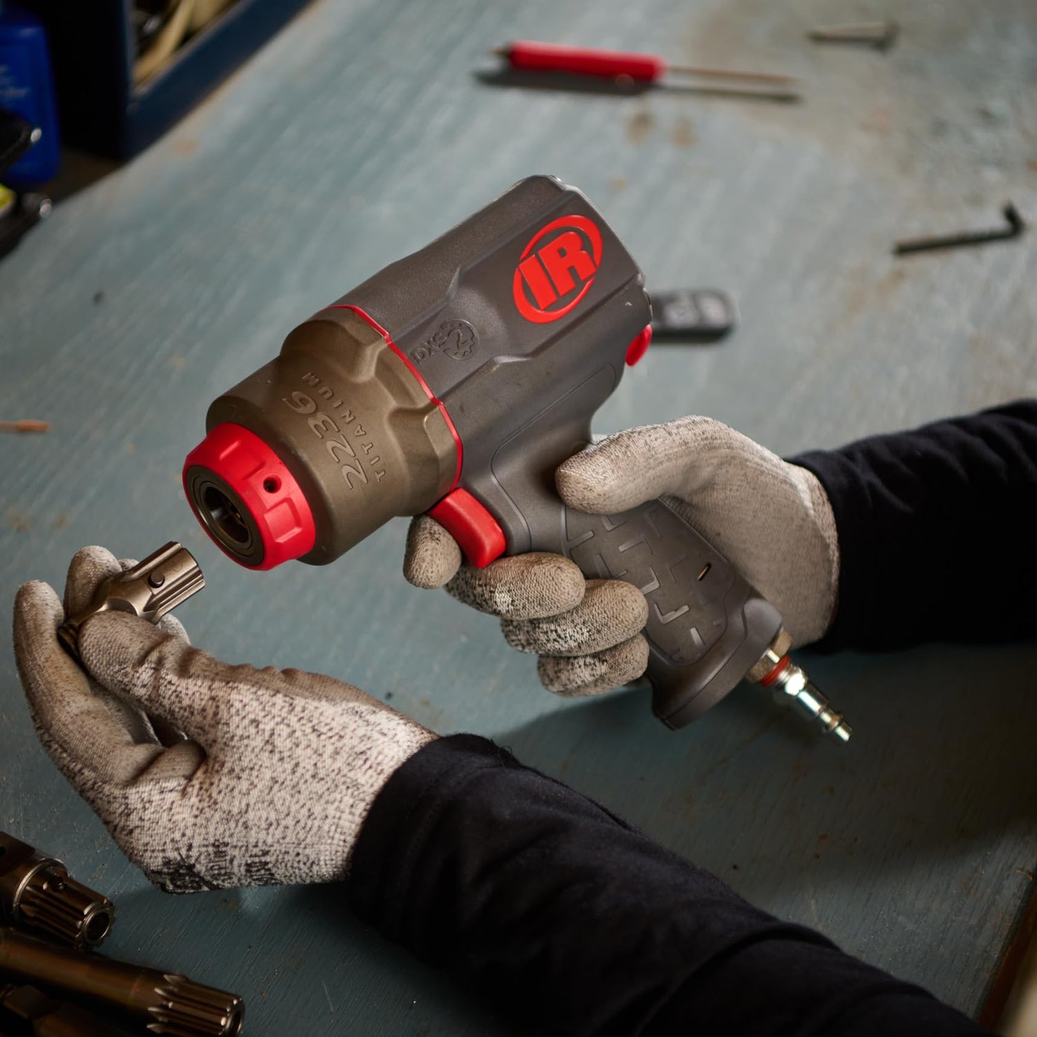 Ingersoll Rand 2236QTIMAX DXS2 1/2" Air Impact Wrench, Quiet, 1500 ft-lb Torque, Titanium Hammercase, Friction Ring Retainer, Pistol, Interchangeable Ingersoll Rand