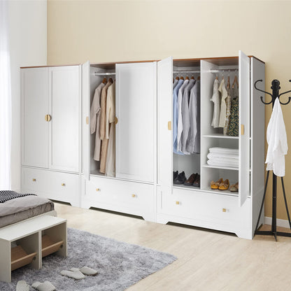 VINGLI Wide Wardrobe Closet, White Armoire Wardrobe with Hanging Rod, Shelves and Drawer, Freestanding Closet Wardrobe Cabinet, Armoires and