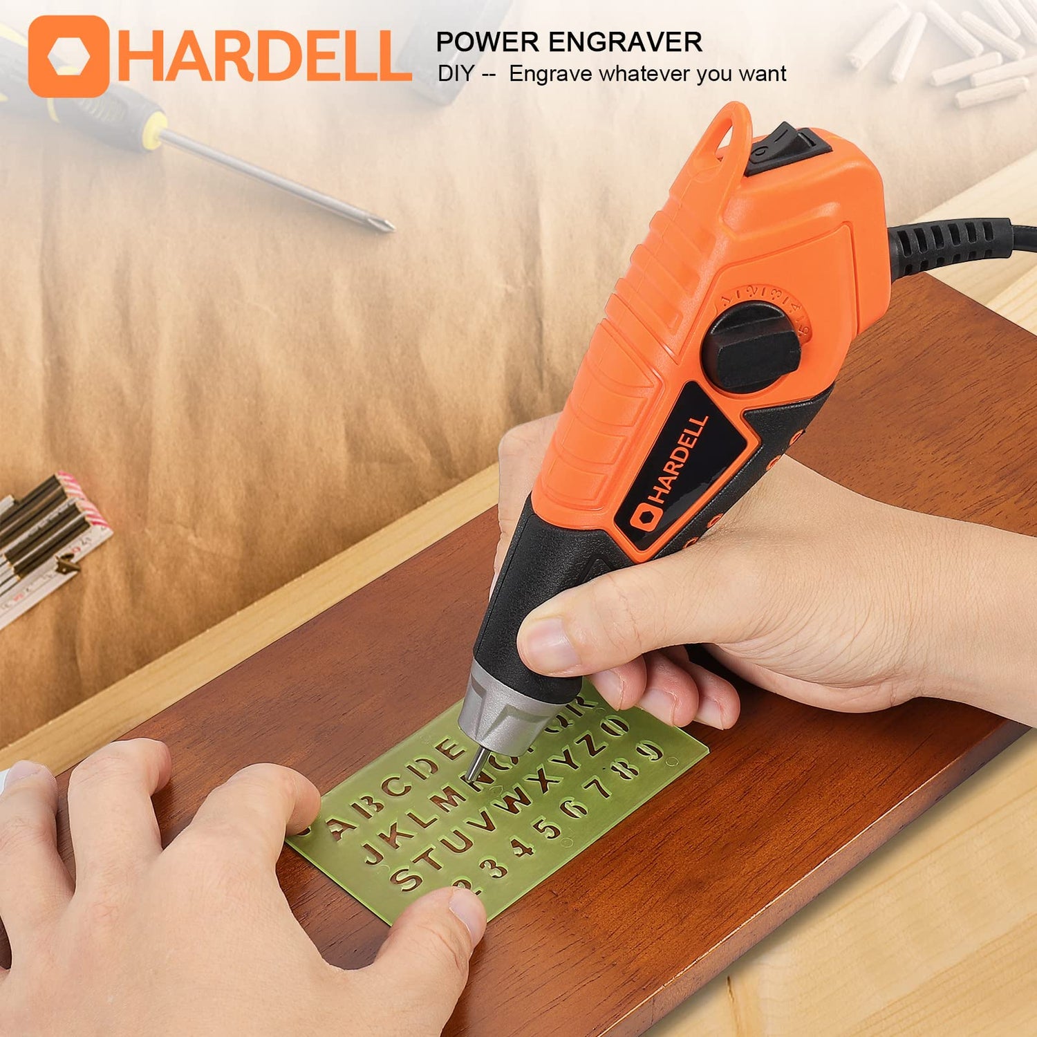 HARDELL 15W Engraver,5 Speed Etching Power Tool Equipped with Soft Rubber Handle and Tungsten Carbide Steel Bits,Mini Multi-Function for HARDELL
