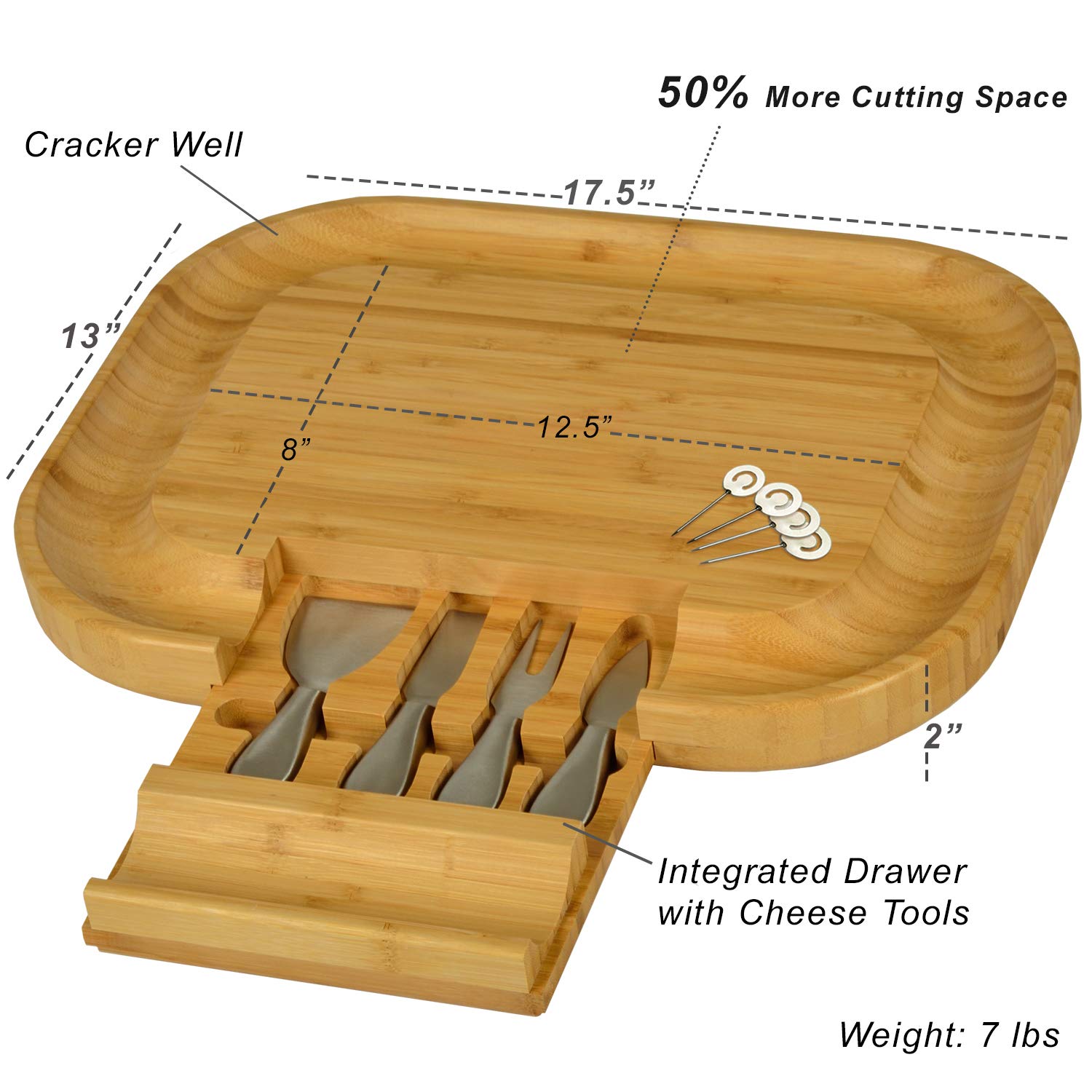 Custom Personalized Engraved Bamboo Cheese/Charcuterie Cutting Board with Knife Set & Cheese Markers- Designed & Quality Checked in USA - WoodArtSupply