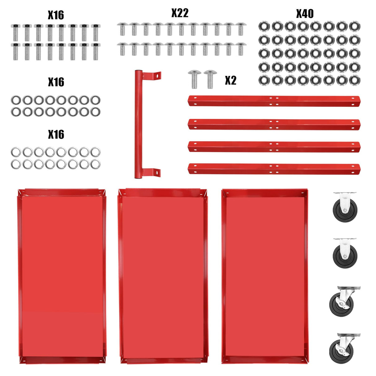 BIG RED 3-Tier Service Cart 400 lbs capacity metal cart on wheels For Garage Warehouse Workshop Use Stainless Steel Utility Cart,APTC302R,Torin BIG RED