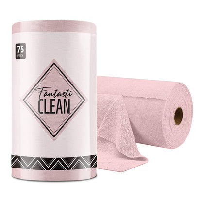 Fantasticlean Microfiber Cleaning Cloth Roll -75 Pack, 12x12", Tear Away Towels, Reusable Washable Rags (Pink) - WoodArtSupply