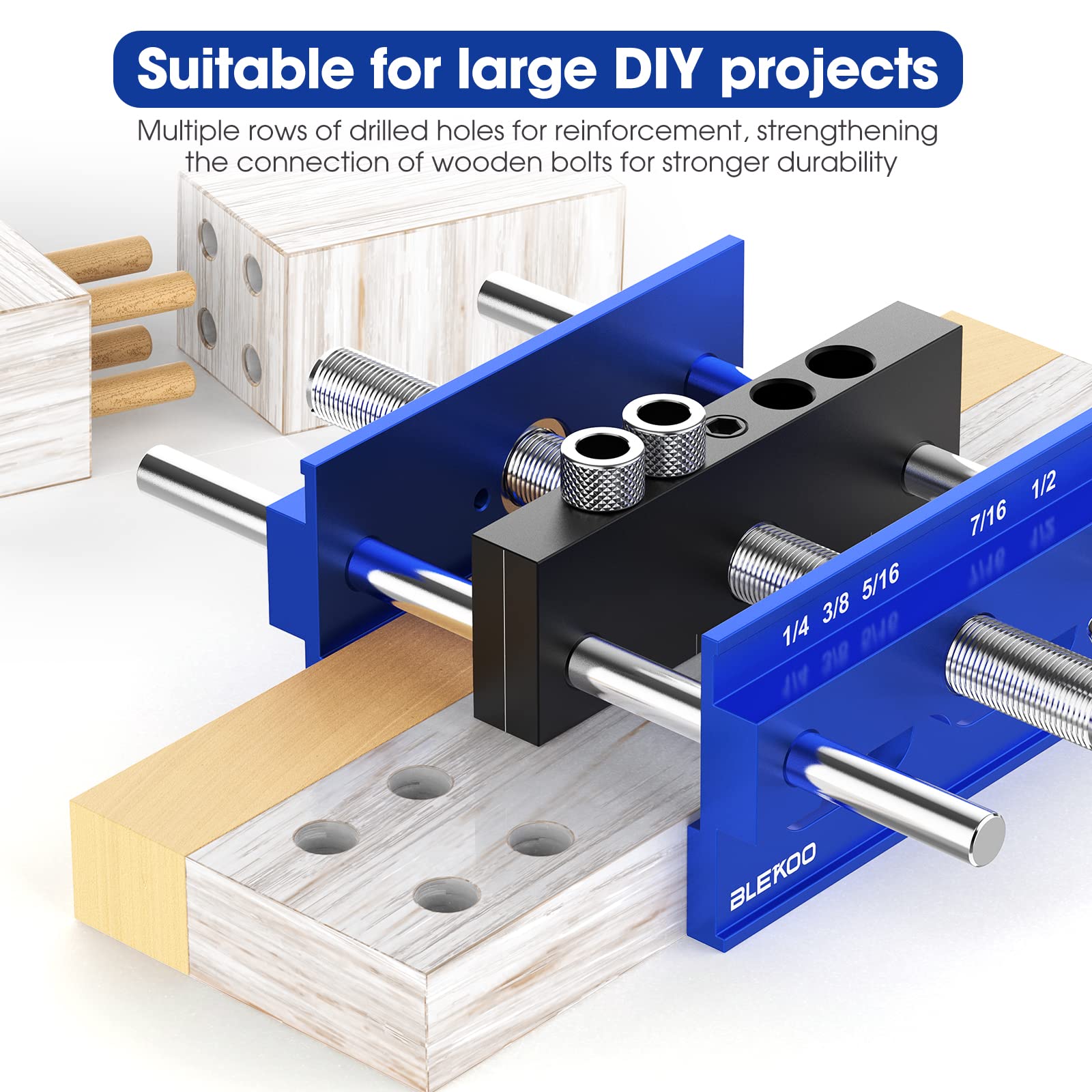 BLEKOO Upgraded 6.7 inch Self Centering Doweling Jig Kit, Drill Jig For Straight Holes Biscuit Joiner Set With 6 Drill Guide Bushings, Adjustable - WoodArtSupply