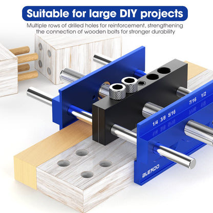 BLEKOO Upgraded 6.7 inch Self Centering Doweling Jig Kit, Drill Jig For Straight Holes Biscuit Joiner Set With 6 Drill Guide Bushings, Adjustable - WoodArtSupply