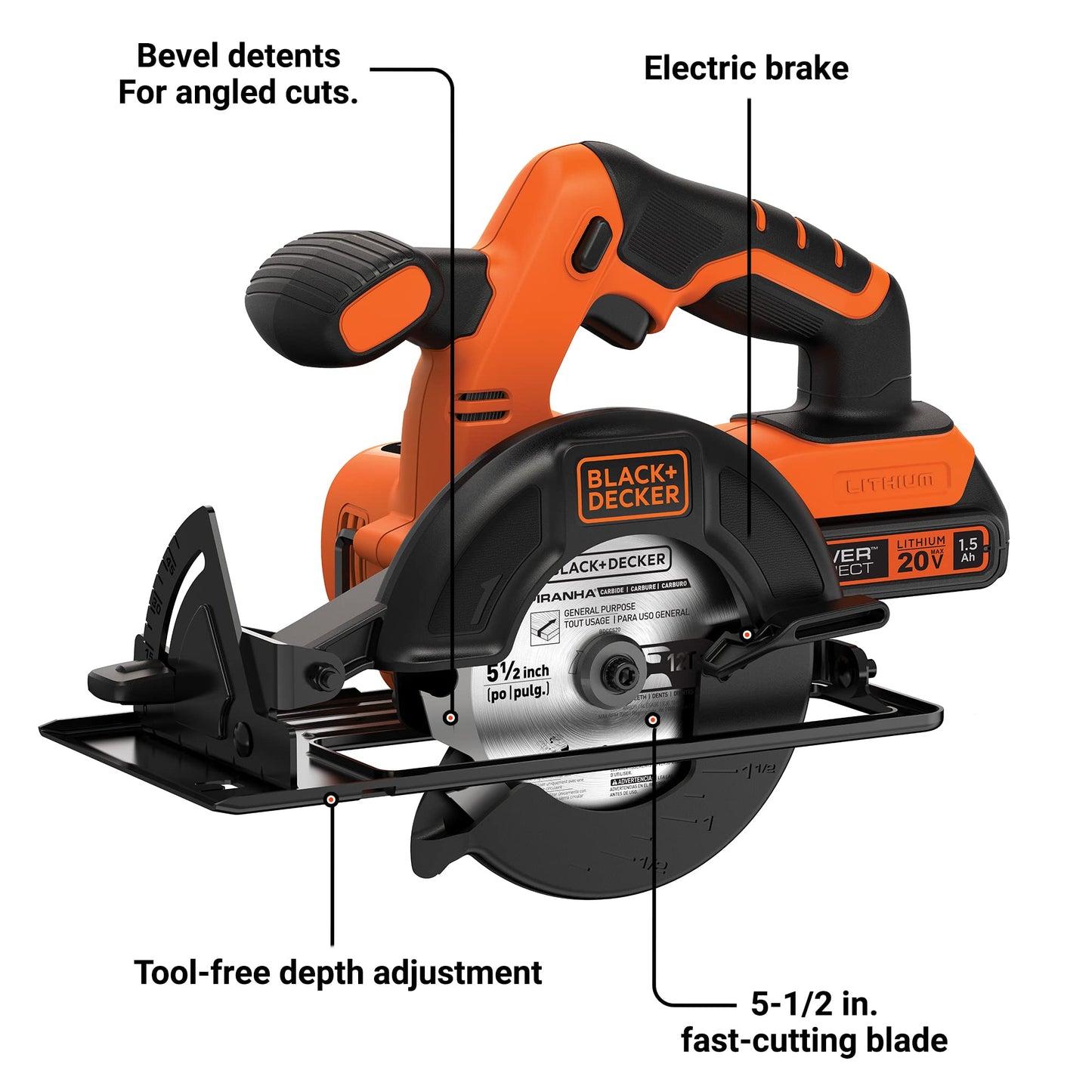 BLACK+DECKER 20V MAX Cordless Circular Saw, 5-1/2 inch, with Battery and Charger (BDCCS20C) - WoodArtSupply