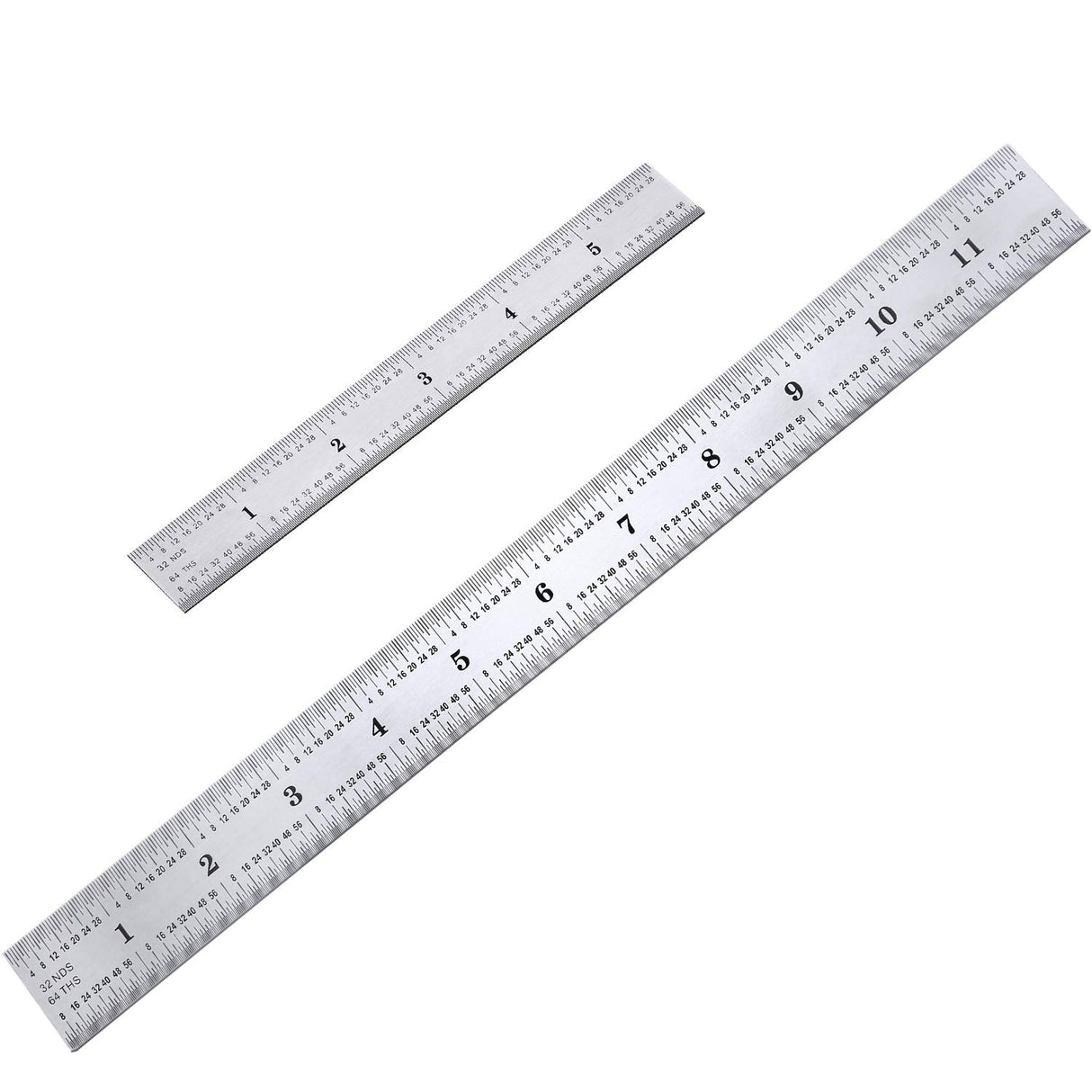 2 Pack Stainless Steel Ruler Machinist Engineer Ruler, Metric Ruler with Markings 1/8, 1/16, 1/32, 1/64 Inch for Engineering, School, Office, EBOOT
