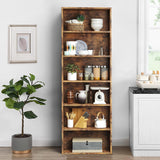 6-Tier Brown Wooden Bookshelf with Cabinet Doors - Multi-Functional Storage for Home Office and Living Spaces oneinmil