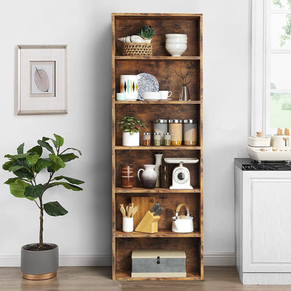 6-Tier Brown Wooden Bookshelf with Cabinet Doors - Multi-Functional Storage for Home Office and Living Spaces - WoodArtSupply