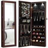 Giantex Jewelry Armoire Wall Door Mounted, Lockable Jewelry Cabinet with 42.5'' Full Length Mirror, 2 LEDs Jewelry Organizer Box with 2 Drawers, Giantex