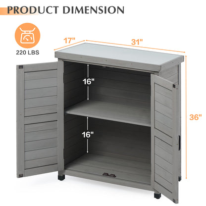 Outdoor Storage Cabinet & Potting Bench Table with Metal Top, Wooden Patio Furniture, Garden Workstation